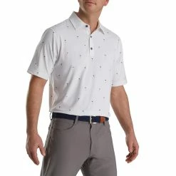 FootJoy 18 Holes Print Lisle Self Collar Polo -Golf Clubs Shop footjoy 18 holes print lisle self collar polo white 01 17704.1673901102