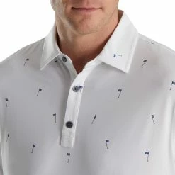 FootJoy 18 Holes Print Lisle Self Collar Polo -Golf Clubs Shop footjoy 18 holes print lisle self collar polo white 03 25484.1673905733