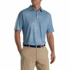 FootJoy Jungle Leaf Print Lisle Self Collar Polo -Golf Clubs Shop footjoy jungle leaf print lisle self collar polo denim dusty purple 01 73314.1673903792