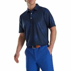 FootJoy Jungle Leaf Print Lisle Self Collar Polo -Golf Clubs Shop footjoy jungle leaf print lisle self collar polo navy tonal 01 19966.1673902085