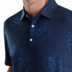 FootJoy Jungle Leaf Print Lisle Self Collar Polo -Golf Clubs Shop footjoy jungle leaf print lisle self collar polo navy tonal 03 61722.1673907337