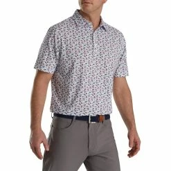 FootJoy Mini Floral Print Lisle Self Collar Polo -Golf Clubs Shop footjoy mini floral print lisle self collar polo white watermelon sea green 01 88075.1673906858