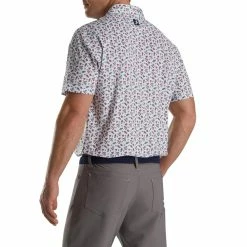 FootJoy Mini Floral Print Lisle Self Collar Polo -Golf Clubs Shop footjoy mini floral print lisle self collar polo white watermelon sea green 02 90603.1673905243