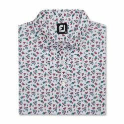 FootJoy Mini Floral Print Lisle Self Collar Polo -Golf Clubs Shop footjoy mini floral print lisle self collar polo white watermelon sea green 04 47884.1673905956