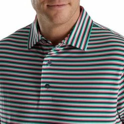FootJoy Multi Stripe Lisle Self Collar Polo -Golf Clubs Shop footjoy multi stripe lisle self collar polo white watermelon navy 03 68119.1673907178