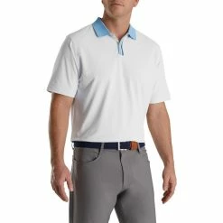 FootJoy Solid Stretch Pique With Stripe Placket Knit Collar Polo 12 FootJoy Solid Stretch Pique With Stripe Placket Knit Collar Polo -Golf Clubs Shop footjoy solid stretch pique with stripe placket knit collar polo white 01 13309.1673901099