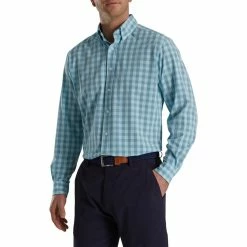 FootJoy Stretch Woven Gingham Shirt -Golf Clubs Shop footjoy stretch woven gingham shirt denim azure 01 44298.1671651134