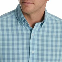 FootJoy Stretch Woven Gingham Shirt -Golf Clubs Shop footjoy stretch woven gingham shirt denim azure 03 97157.1671653915