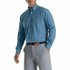 FootJoy Stretch Woven Gingham Shirt -Golf Clubs Shop footjoy stretch woven gingham shirt dusk blue ink 01 07717.1671652790