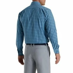FootJoy Stretch Woven Gingham Shirt -Golf Clubs Shop footjoy stretch woven gingham shirt dusk blue ink 02 04528.1671653818