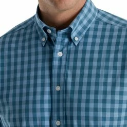 FootJoy Stretch Woven Gingham Shirt -Golf Clubs Shop footjoy stretch woven gingham shirt dusk blue ink 03 89505.1671651391