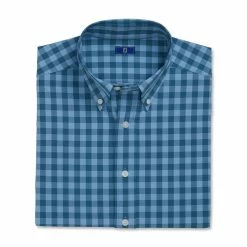 FootJoy Stretch Woven Gingham Shirt -Golf Clubs Shop footjoy stretch woven gingham shirt dusk blue ink 04 20599.1671652256