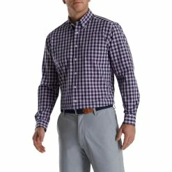 FootJoy Stretch Woven Gingham Shirt -Golf Clubs Shop footjoy stretch woven gingham shirt lavender navy 01 42514.1671652604