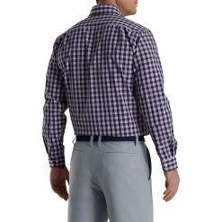 FootJoy Stretch Woven Gingham Shirt -Golf Clubs Shop footjoy stretch woven gingham shirt lavender navy 02 80400.1671652156