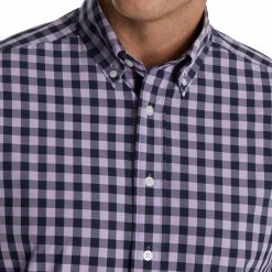 FootJoy Stretch Woven Gingham Shirt -Golf Clubs Shop footjoy stretch woven gingham shirt lavender navy 03 41319.1671651079