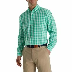 FootJoy Stretch Woven Gingham Shirt -Golf Clubs Shop footjoy stretch woven gingham shirt light sea green white 01 42111.1671652042