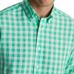 FootJoy Stretch Woven Gingham Shirt -Golf Clubs Shop footjoy stretch woven gingham shirt light sea green white 03 39463.1671652801
