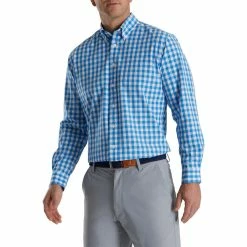 FootJoy Stretch Woven Gingham Shirt -Golf Clubs Shop footjoy stretch woven gingham shirt white royal 01 23585.1671650638