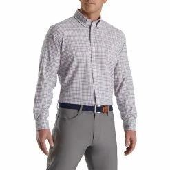 FootJoy Super Soft Woven Plaid Shirt 42 FootJoy Super Soft Woven Plaid Shirt -Golf Clubs Shop footjoy super soft woven plaid shirt white lavender sage navy 01 56018.1671653304