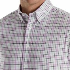 FootJoy Super Soft Woven Plaid Shirt 44 FootJoy Super Soft Woven Plaid Shirt -Golf Clubs Shop footjoy super soft woven plaid shirt white lavender sage navy 03 14175.1671654479