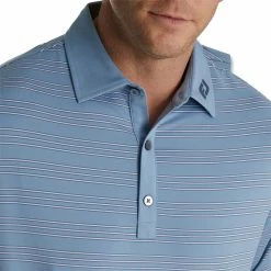 FootJoy Trio Stripe Lisle Self Collar Polo - FJ Logo -Golf Clubs Shop footjoy trio stripe lisle self collar polo fj logo denim 03 33900.1676581388