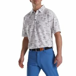 FootJoy Tropic Golf Print Lisle Self Collar Polo -Golf Clubs Shop footjoy tropic golf print lisle self collar polo white black 01 75680.1673900603