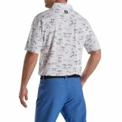 FootJoy Tropic Golf Print Lisle Self Collar Polo -Golf Clubs Shop footjoy tropic golf print lisle self collar polo white black 02 99642.1673902535