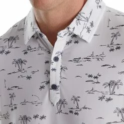 FootJoy Tropic Golf Print Lisle Self Collar Polo -Golf Clubs Shop footjoy tropic golf print lisle self collar polo white black 03 56080.1673902118