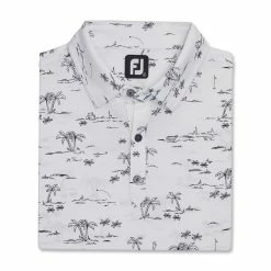 FootJoy Tropic Golf Print Lisle Self Collar Polo -Golf Clubs Shop footjoy tropic golf print lisle self collar polo white black 04 49339.1673906903