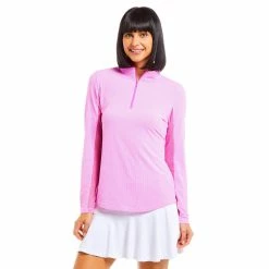 IBKUL Mini Check Long Sleeve Zip Mock -Golf Clubs Shop ibkul mini check long sleeve zip mock hot pink 01 01307.1676598236