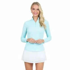 IBKUL Mini Check Long Sleeve Zip Mock -Golf Clubs Shop ibkul mini check long sleeve zip mock seafoam 01 50078.1676587801