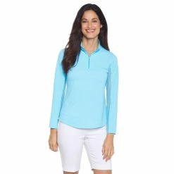 IBKUL Mini Check Long Sleeve Zip Mock -Golf Clubs Shop ibkul mini check long sleeve zip mock turquoise 01 01052.1676590951