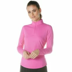 IBKUL Solid Long Sleeve Mock -Golf Clubs Shop ibkul solid long sleeve mock hot pink 01 96135.1633113437